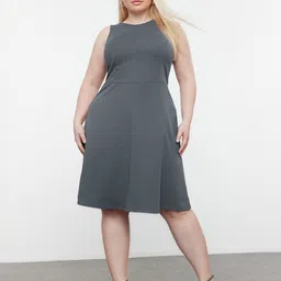 Trendyol Women Round Neck Plus Size Fit & Flare Knee Length Dress-picture-22