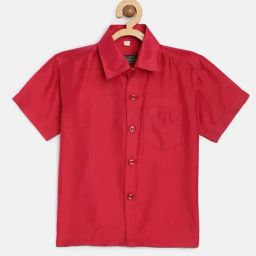 THANGAMAGAN Kids Bright Red Solid Lining Shirt-image-38