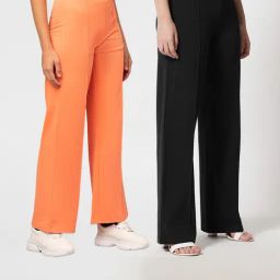 Kotty Orange & Black Solid High rise Trousers (Pack Of 2)-image-29