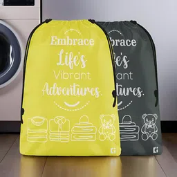 Aura Yellow & Grey 2 Pieces Printed Foldable Water Resistant Multi-Utility Laundry Bags-picture-3
