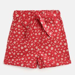 luyk Girls Red & White Pure Cotton Floral Printed Shorts-image-38
