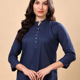 RANGRIWAZ Women Solid Mandarin Collar Longline Top-image-94