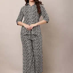 Mast & Harbour Printed Shirt-Neck Shirt With Palazzo Co-Ords-35
