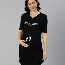 Blush 9 Short Sleeves Coming Soon Printed Top Maternity Wear - Black-image-98