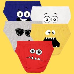 NUSYL Pack Of 5 Emoticons Printed Briefs - White Red Yellow Grey Royal Blue-image-52