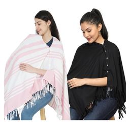 Nene Mother's Multi g Purpose Large Size Nursing Feeding Scarf Wrap Stole Solid Pack of 2 - Pink & Black-image-88