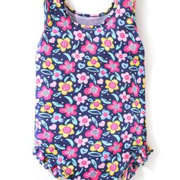 Babyhug Sleeveless V Cut Swimsuit Floral Print - Black-picture-11