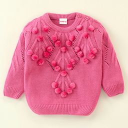 Babyhug 100% Acrylic Full Sleeves Sweater With Cable Knit Design - Fushia-image-69