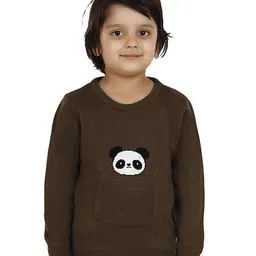 JoE Hazel Full Sleeves Pocket & Panda Design Detailed Acrylic Pullover - Brown-picture-3