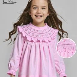 arias by lara dutta Arias Cotton Full Sleeves Top With Embroidered Front & Frill Detailing - Pink-picture-44