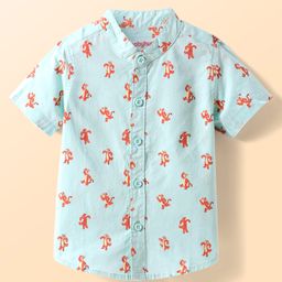 Babyhug Cotton Woven Half Sleeves Mandarin Collar Tiger Printed Shirt - Light Blue-image-97