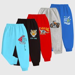 KUCHIPOO Pack Of 5 Vehicles & Animals Printed Pajamas - Blue Red Black & Grey-image-25