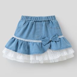 Mark & Mia Denim Skirt With Bow Applique & Lace Detailing - Blue-image-54