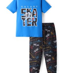 Pine Kids Single Jersey Knit Half Sleeves Night Suit with Skating Print - Blue-image-56