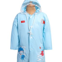 Babyhug Full Sleeves Below Knee Length Raincoat With Fish Print - Light Blue-image-89