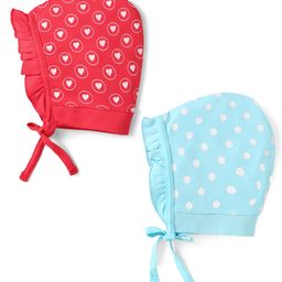 Babyhug Interlock Knit Caps With Heart & Polka Dot Print Pack of 2 - Red & Light Blue-image-31