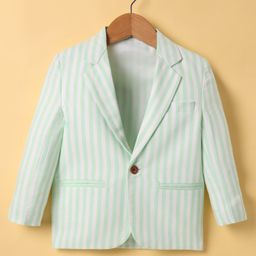 Rikidoos Cotton Full Sleeves Striped Blazer - Sea Green-image-2