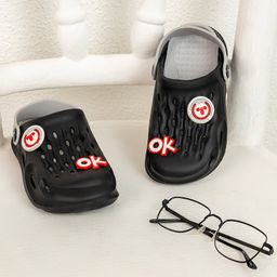Toothless Ok Text Applique Detailed Slingback Clogs - Black & Grey-image-20