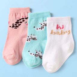 Cute Walk by Babyhug Knit Ankle Length Anti Bacterial Socks With Animal Design Pack of 3 - White Blue & Pink-picture-42