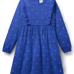 Babyhug Knit Full Sleeves Woolen Dress with Polka Dot Design - Royal Blue-image-2