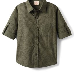 Rikidoos Full Sleeves Leaves Printed Shirt - Olive Green-picture-15