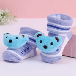 Cute Walk by Babyhug Striped Fabric Socks With Animal Applique - Multicolor-image-77