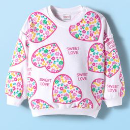 Babyhug Cotton Knit Full Sleeves Sweatshirt With Heart & Floral Print - White-picture-32