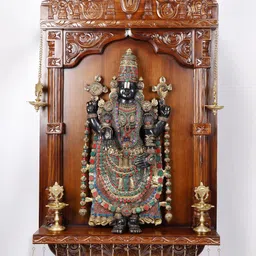 Exotic India Gold toned & Brown Textured Wooden Wall Decor Hanging Temple-image-66