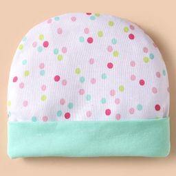 Ben Benny Interlock Knit Cap Mittens And Booties Set with Polka Dot Print White & Light Green - Diameter 10 cm image 2