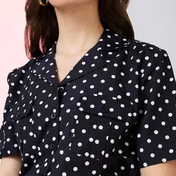 Globus Polka Dots Notched Lapel Waist Tie-Ups Front Pockets Utility Playsuit image 4