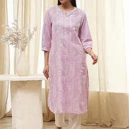 Biba Geometric Printed Mirror Work Cotton Straight Kurta-picture-58