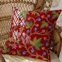 CASABLEU Red & Green 2 Pieces Floral Embroidered Square Cushion Covers-picture-57