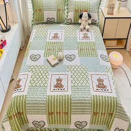 JC HOME Green & White Printed Cotton Double King Bed & Pillow Cover-image-53
