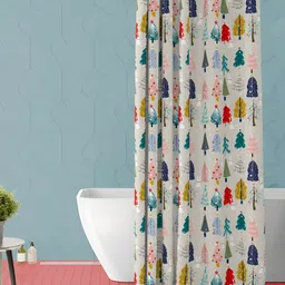 ArtzFolio Beige & Navy Blue PrintedWaterproof Shower Curtain-18