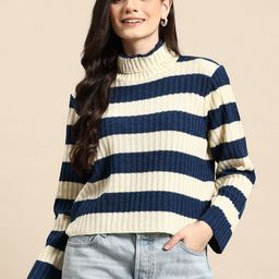 Mast & Harbour Striped Ribbed Design Acrylic Pullover-image-72