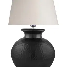 Homesake Black Hammered Pitcher Table Lamp With Khadi Drum Shade (Bulb Included) - Set of 1 image 2