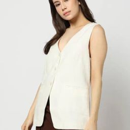 GAP Off White Regular Fit Solid Waist Coat-image-38