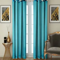 Swayam Blackout Blue 7 ft Eyelet Door Curtains - Set of 2 (7 Ft)-64