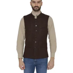 NEUDIS Brown Mandarin Collar Nehru Jacket-image-74