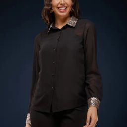 Fablestreet Black Embellished Shirt-image-54