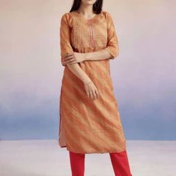 Jaipur Kurti Orange Printed Straight Kurta-image-21
