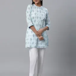 Aurelia Blue Cotton Printed Straight Kurti-picture-2