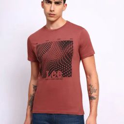 Lee Red Melange Slim Fit Graphic Print Crew T-Shirt-image-2