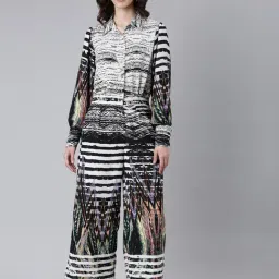 SHOWOFF Black & White Cotton Blend Printed Jumpsuit-image-20