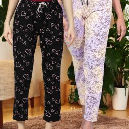 Kryptic Purple & Black Cotton Relaxed Fit Printed Lounge Pants - Pack of 2-image-75