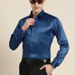 Hancock Blue Satin Slim Fit Shirt-image-54