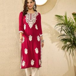 Vaamsi Red Viscose Rayon Embroidered Kurti-picture-28