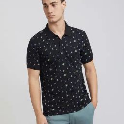 Parx Navy Cotton Printed Polo T-Shirts-image-64
