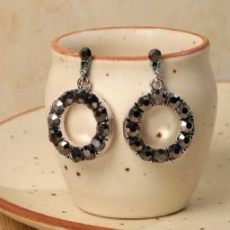 Sohi Women's Stone Hollow Circular Drop Earrings  Dark Silver-image-31