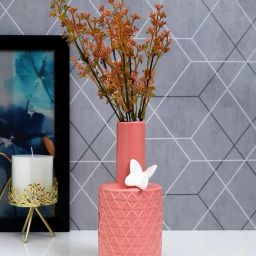 Tayhaa Pink Ceramic Geometric Flower Vase-image-86